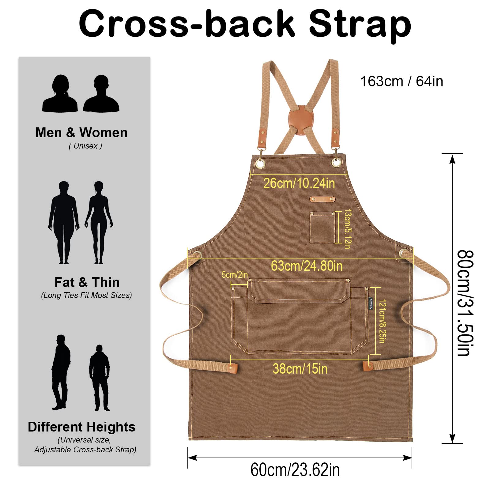 Genixart Grembiule da chef per uomo e donna con tasche, grembiuli in tela per cucina, pittura artistica, grembiule da lavoro per server