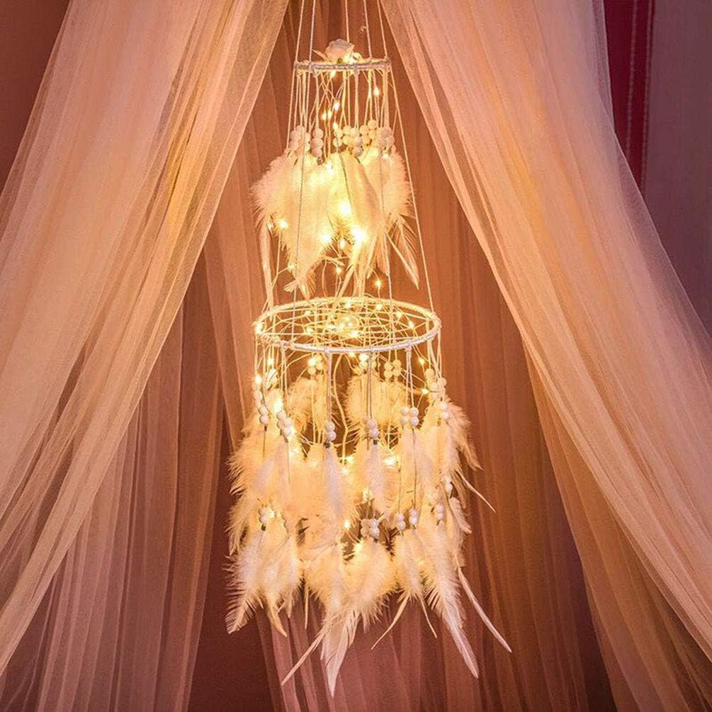 HitTopss Light Up Dream Catcher Decoration Warm White Bedroom Accessory with Warm LED String Lights Hanging Dream Catcher Present for Birthday, Wedding, Christmas