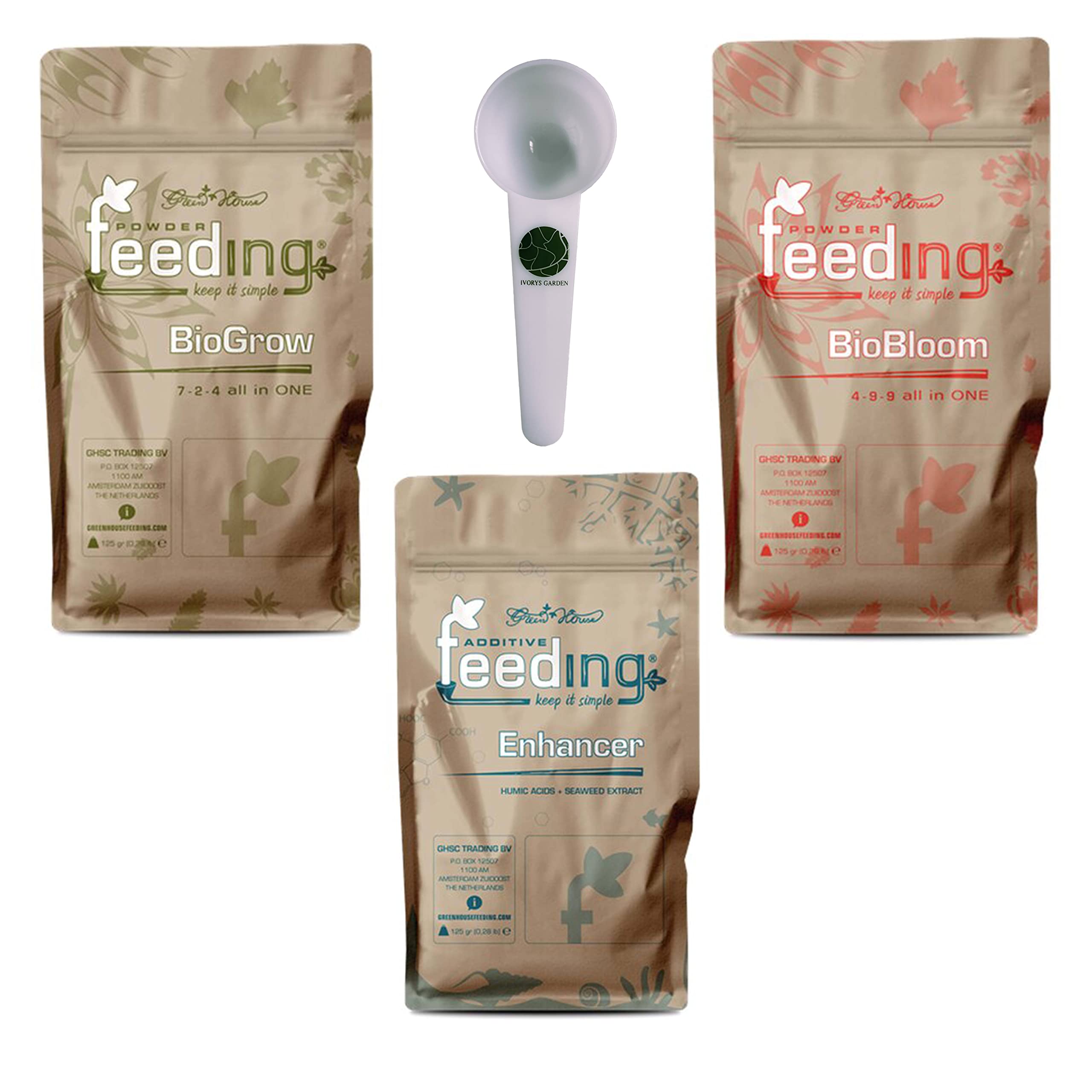 Green House Feeding Powder Starter Kit Bio 3 x 125 g Bloom Grow Enhancer  Grow Dnger Pulver + IG Messlffel : Amazon.de: Garten