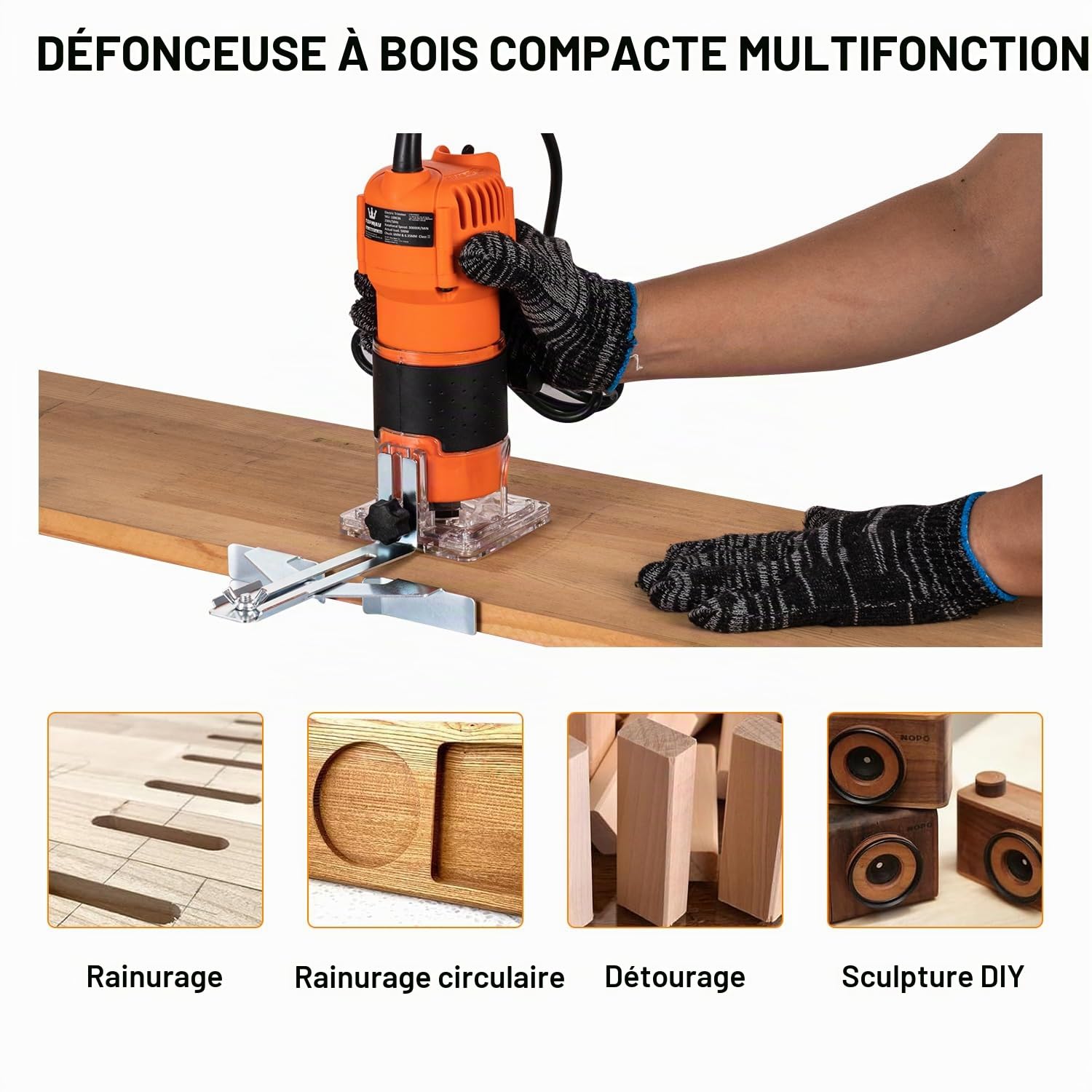 TOPWAY Défonceuse Électrique à Main 500W, Compacte avec 2 Mandrins de 1/4" et 6mm, Base pour Défonçage pour Bricolage en Menuiserie (Budget) 100636