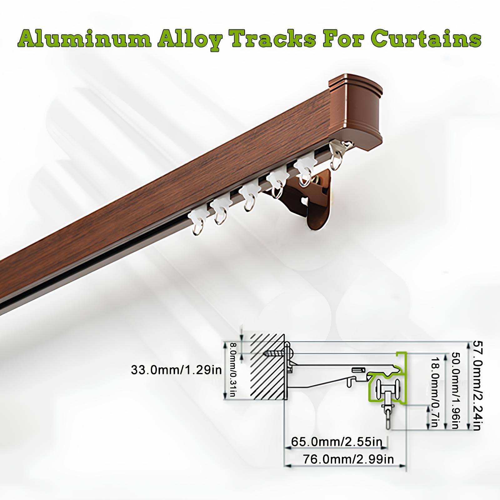 Kit de tringle à rideaux robuste – Rail mural en aluminium avec supports d'installation facile pour les tailles de vaRoom (naturel 290 cm/2 x 145 cm)