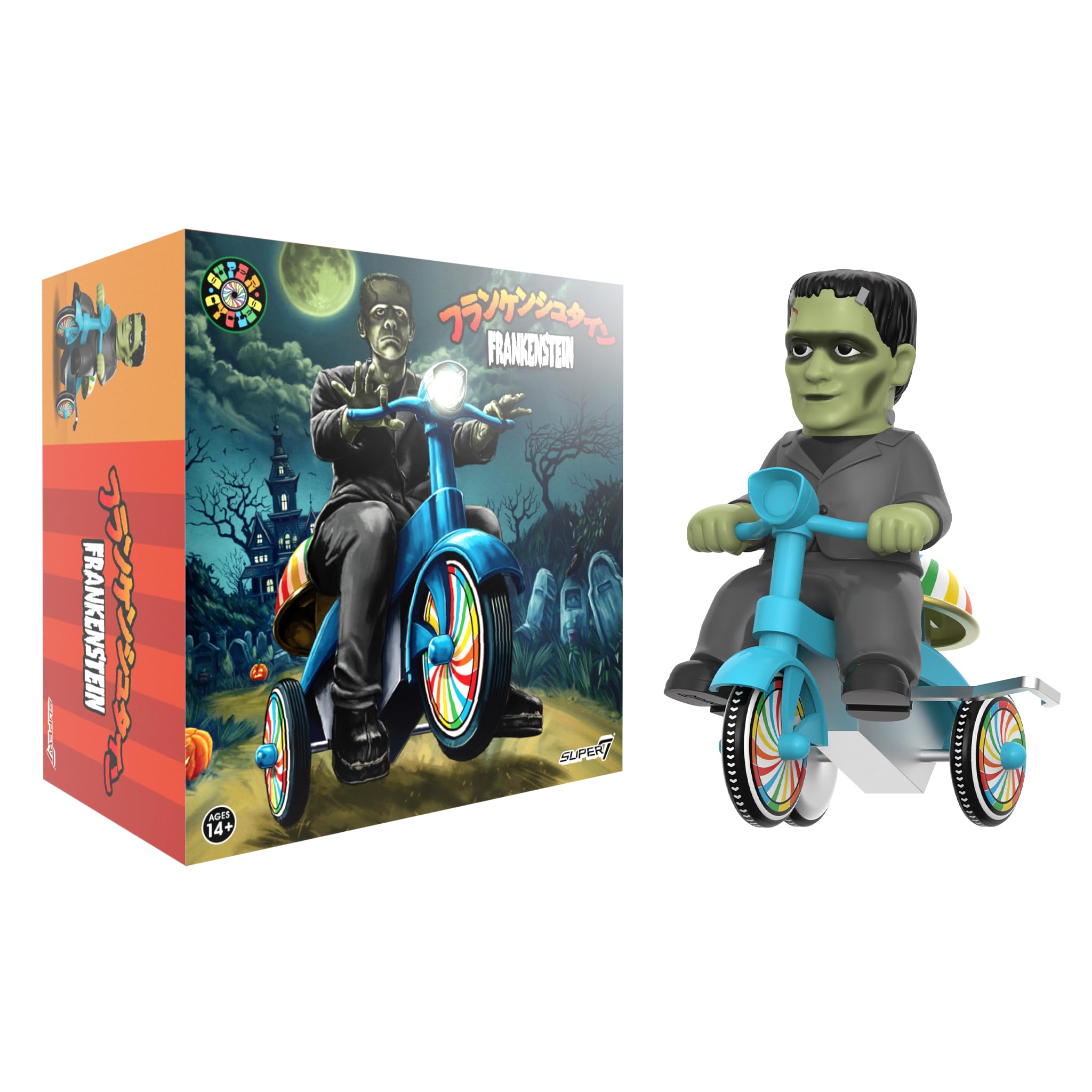 Super7 Universal Monsters Super Cycles - Frankenstein (Black w/Blue Trike) Action Figure — image 1