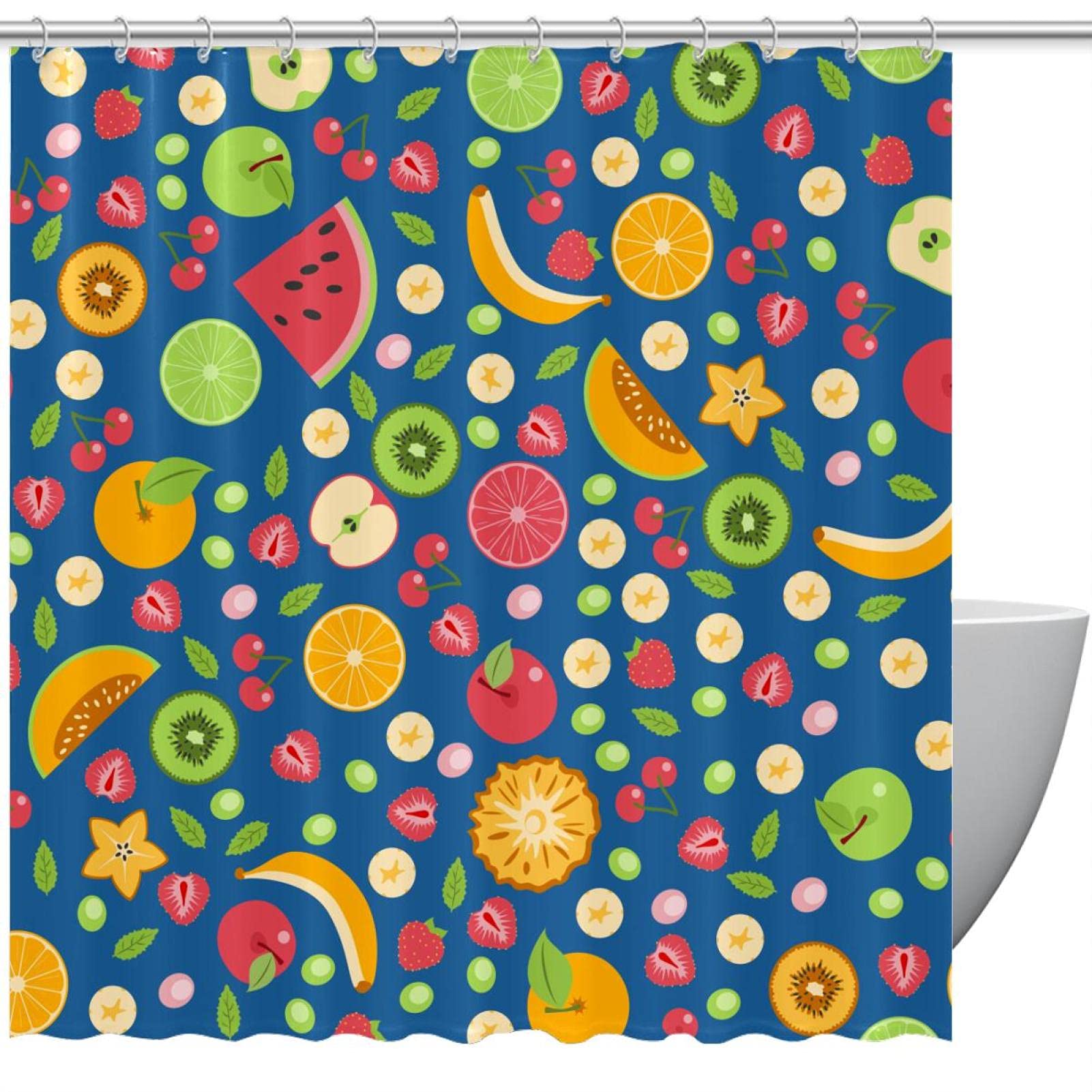 Rideau de douche fruits bleus 183 cm pour salle de bain moderne