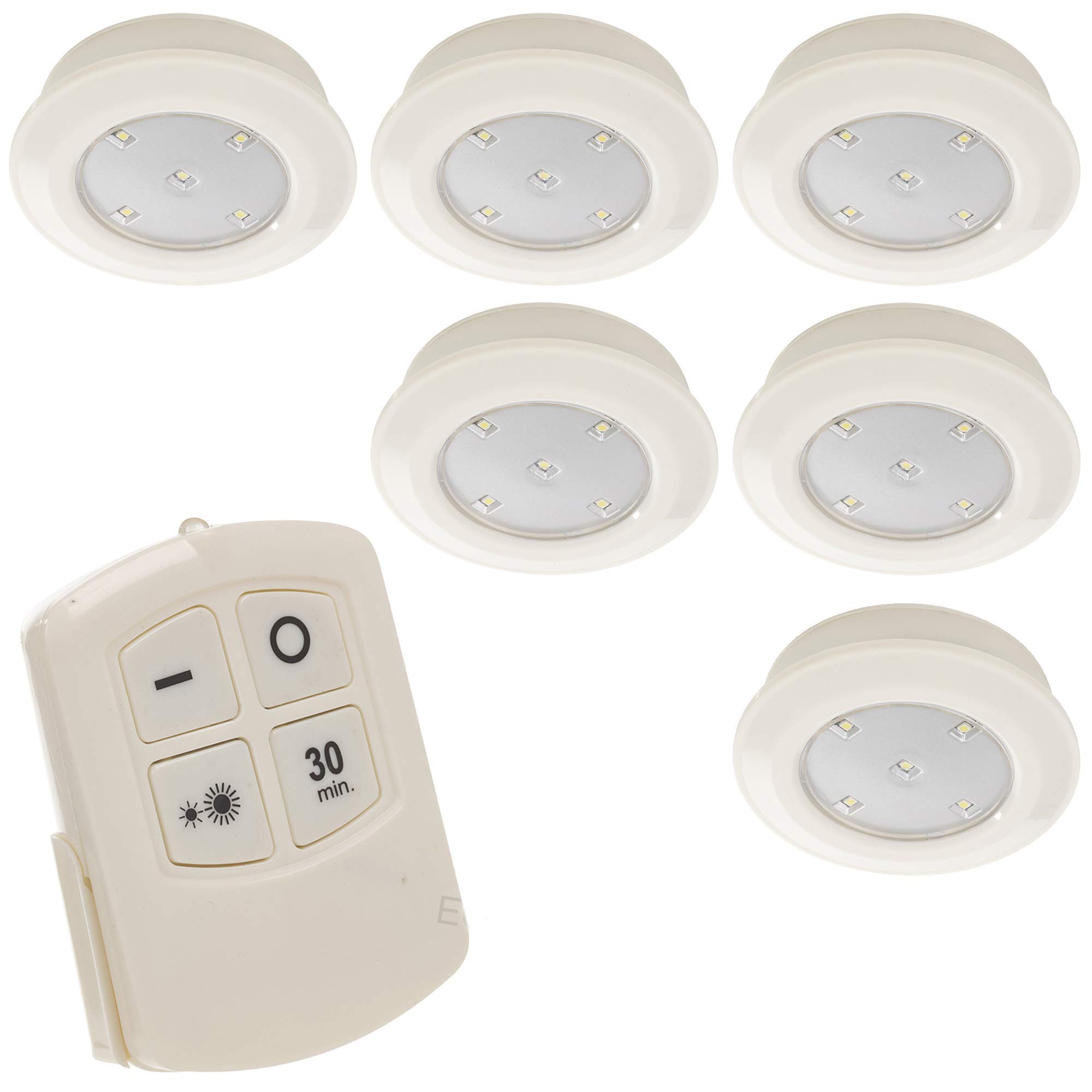 6Pcs Multi-Function Wireless Remote Controlled LED Battery Operated Stick On Push Light for Under Cabinets, Counters, Cupboards & Ceilings (6 Piece)