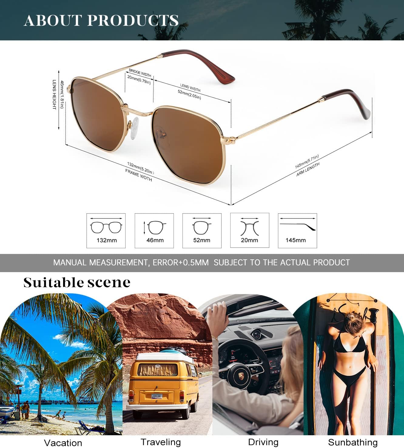 KALIYADI Sunglasses for Women and Men, Polarized Square UV Protection, Trendy Metal Frame Hexagon Sunglasses - Image 5