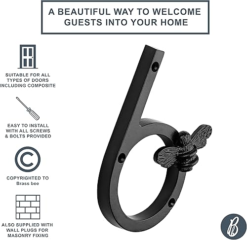 Miniatura 7 de Brass bee Número de casa con diseño de abeja, placa moderna de números de puerta de 5 pulgadas, números de dirección de casa de calle, metal de