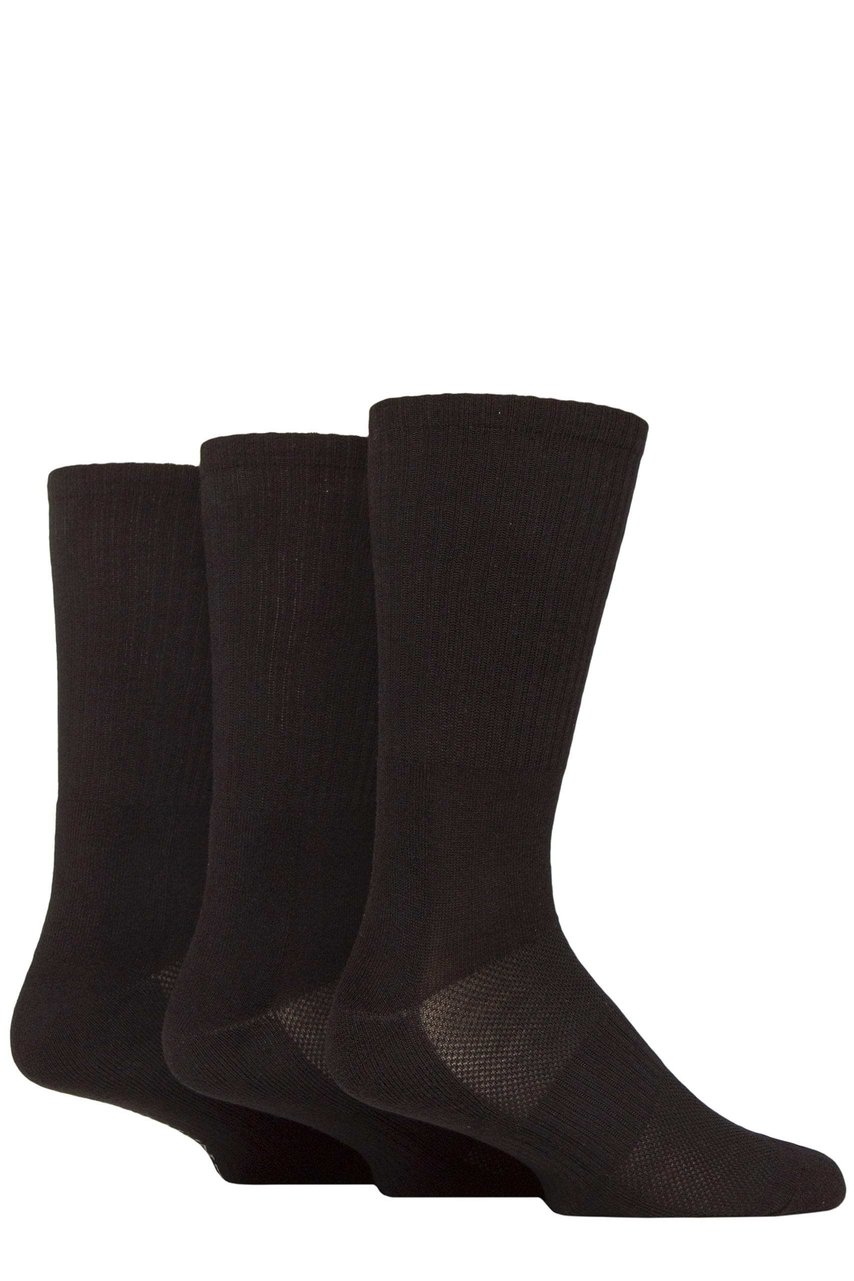 Glenmuir Men's Bamboo Sports Socks - Soft, Breathable and Cooling, Half Cushioned, Arch Supports, Ribbed, Sports, Gym, Exercise, Running, Plain, Stripes, 3 Pair Multipack Size 7-11 Black