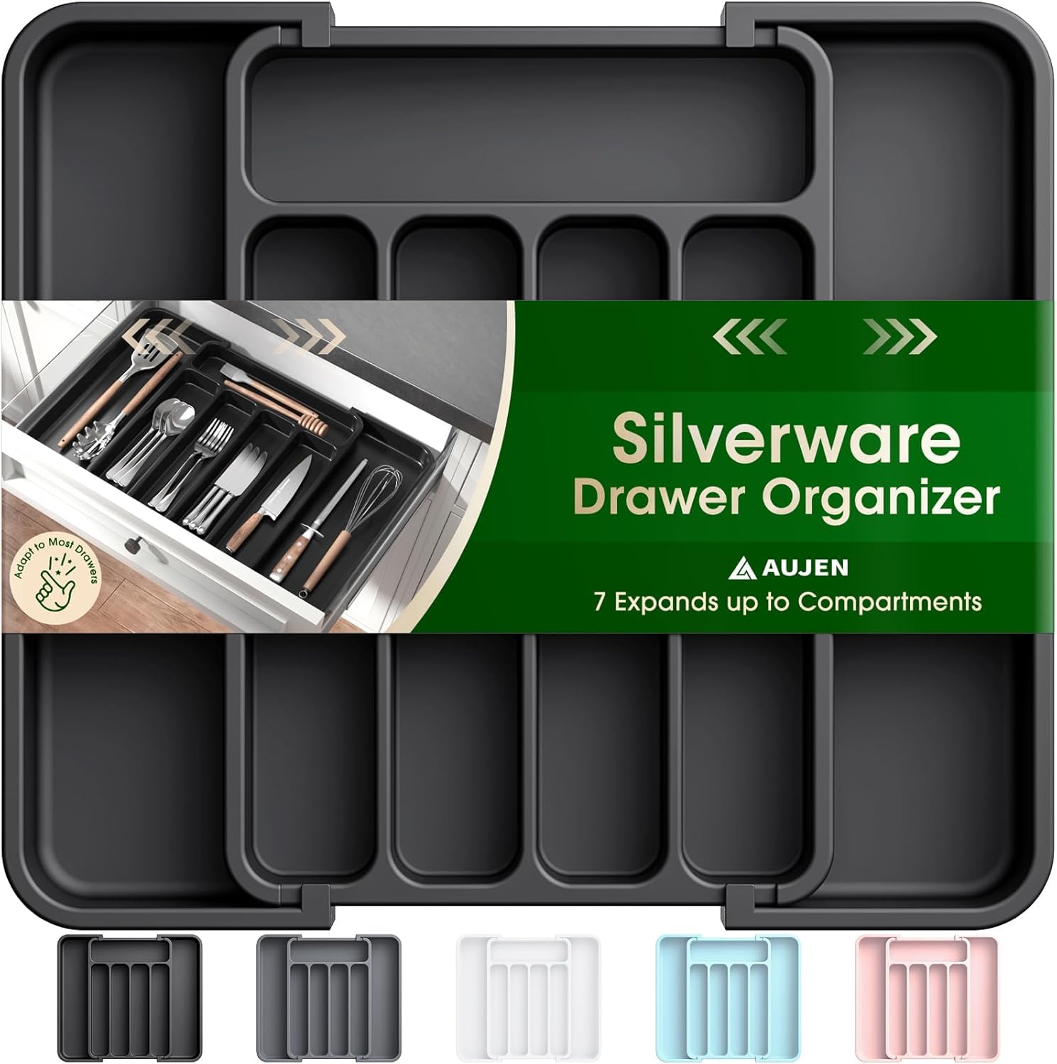 Aujen Adjustable Silverware Drawer Organizer