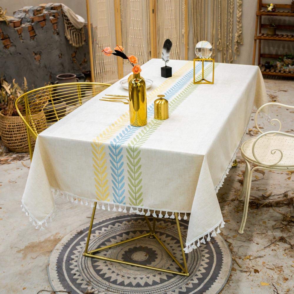 Ricamo Foglie Decorativo Tovaglia Di Lino Con Nappa Impermeabile Olio-Resistente Di Spessore Rettangolare Matrimonio Tavolo