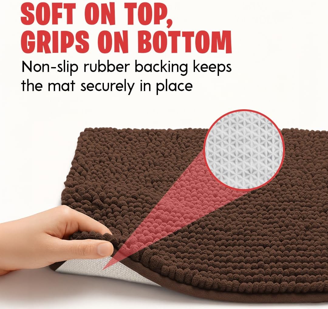 MudGuard Mat™ Dog Door Mat for Muddy Paws, Super Absorbent Microfiber, Non-Slip Indoor Mat, Quick Dry Chenille Mud Mat for Dogs & Entryway, Washable, Choco 36" x 60"