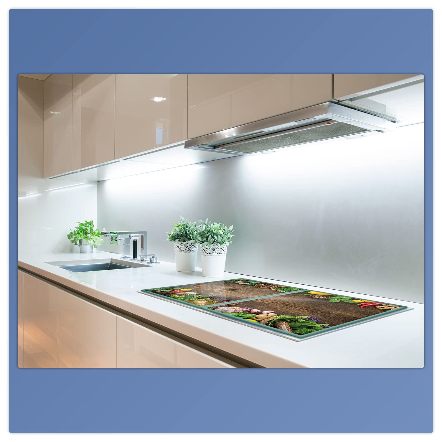 decorwelt | Herdabdeckplatten 2x40x52 cm 2-Teilig Gemüse Bunt Ceranfeldabdeckung Universal Spritzschutz Glas Deko Elektroherd Induktion für Kochplatten Herdschutz Schneidebrett Sicherheitsglas