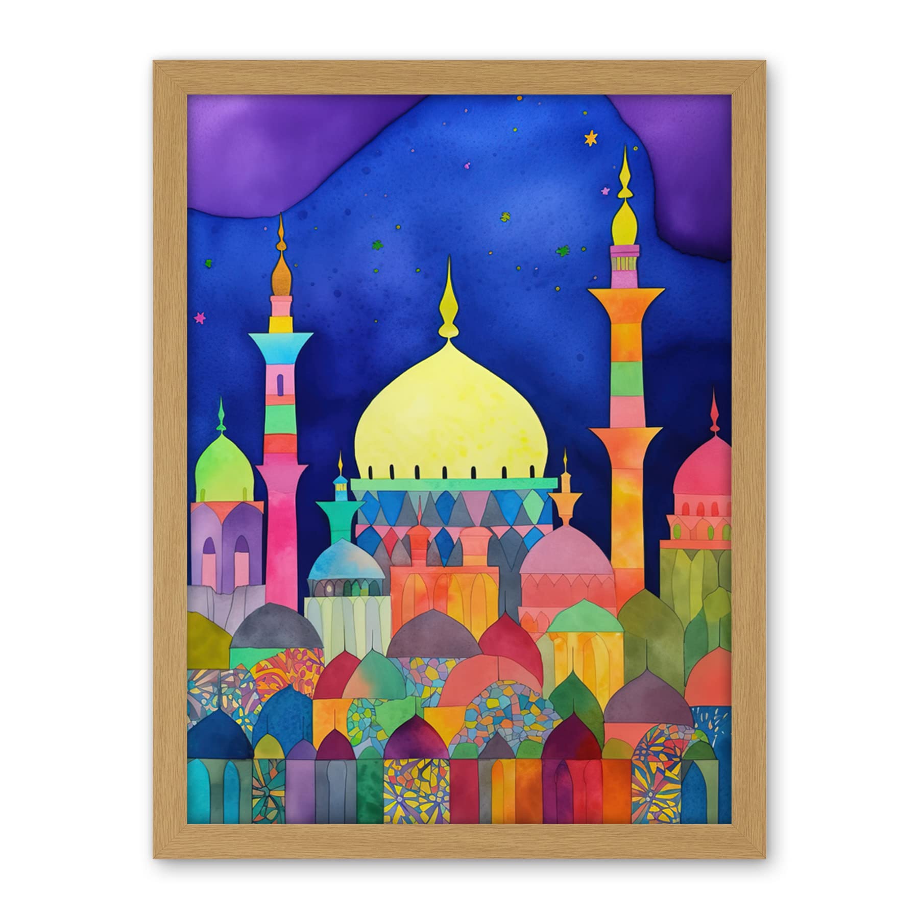 Artery8 Mosque Cityscape Islam Folk Art Artwork Framed Wall Art Print 18X24 Inch