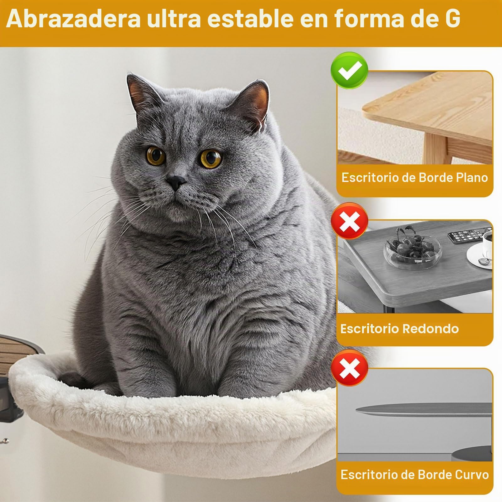 Cama para gatos para escritorio, giratoria 360 ° y altura regulable, cesta para gatos extraíble, portátil, hamaca suave para gatos para oficina en casa (blanco)
