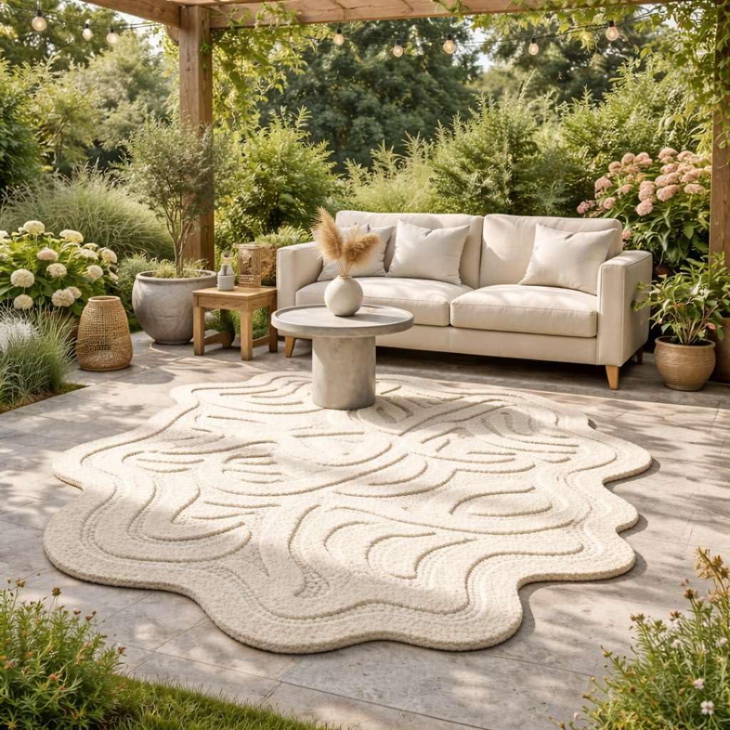 New Zealand Wool Area Rug, Hand Tufted Irregular Shape Rug, Soft Plush Modern Abstract Carpet, Non Slip Indoor Floor Rug for Living Room Bedroom Office, Easy Care-(Cream-6"x 8" (Irregular))