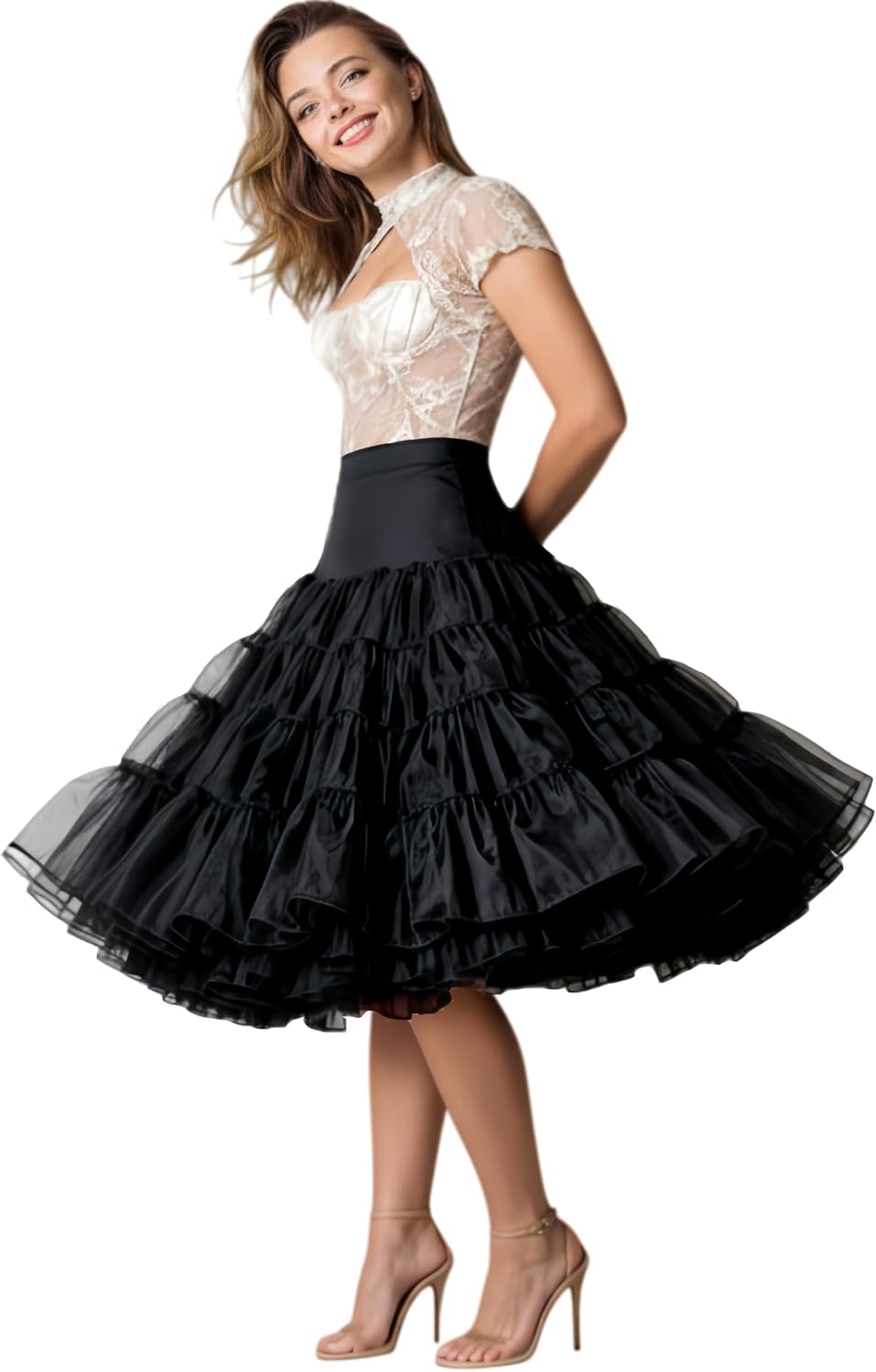 Women's 4 Tiers Plus Puffy 50s Petticoat 26“ Knee length Vintage Underskirt Crinoline Tulle Petticoat Half Slip