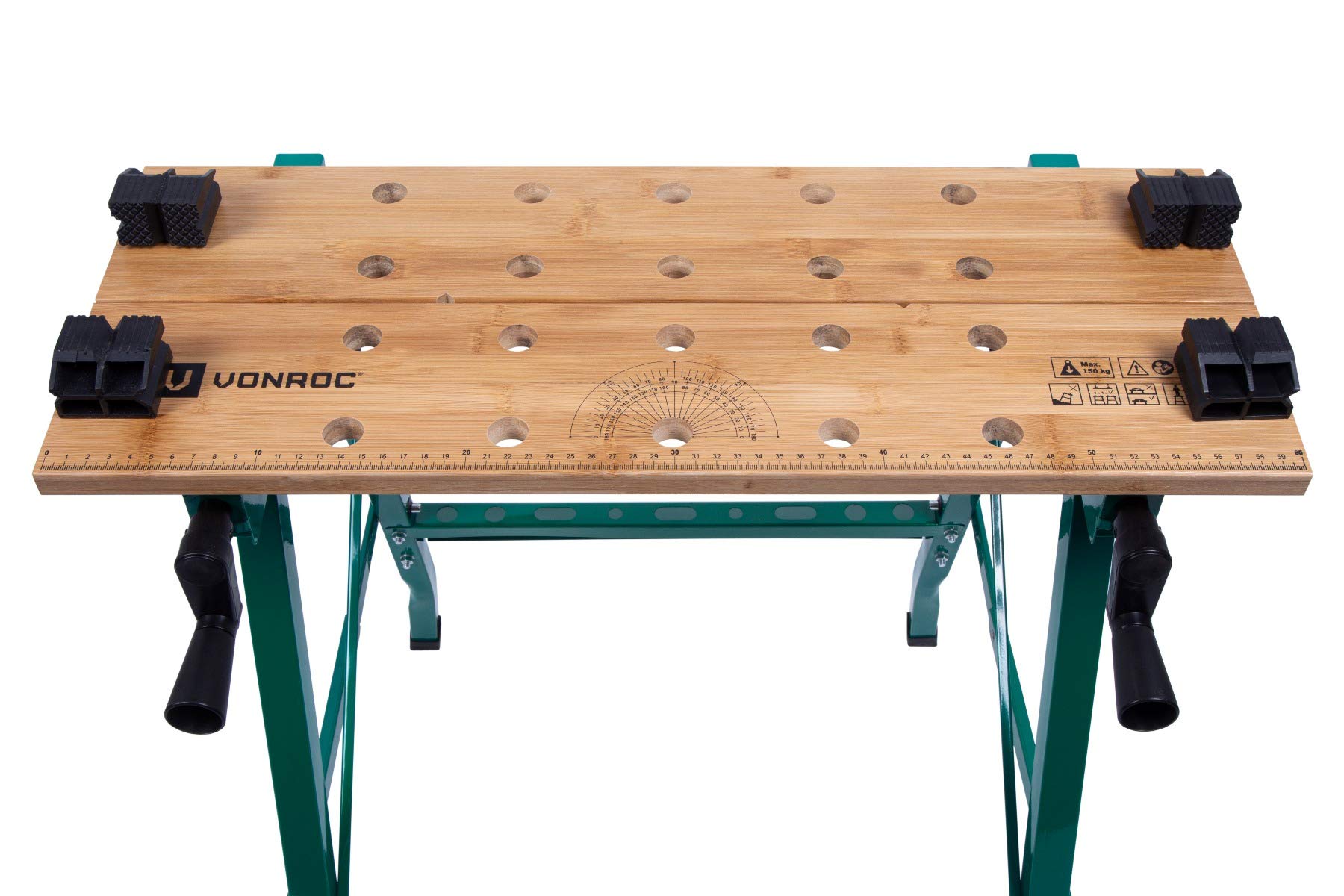 VONROC Banco da lavoro richiudibile in legno di bambù. Portata massima 150 kg, pieghevole. Dimensioni: Larghezza: 520 mm - Altezza: 775 mm - Lunghezza: 635 mm