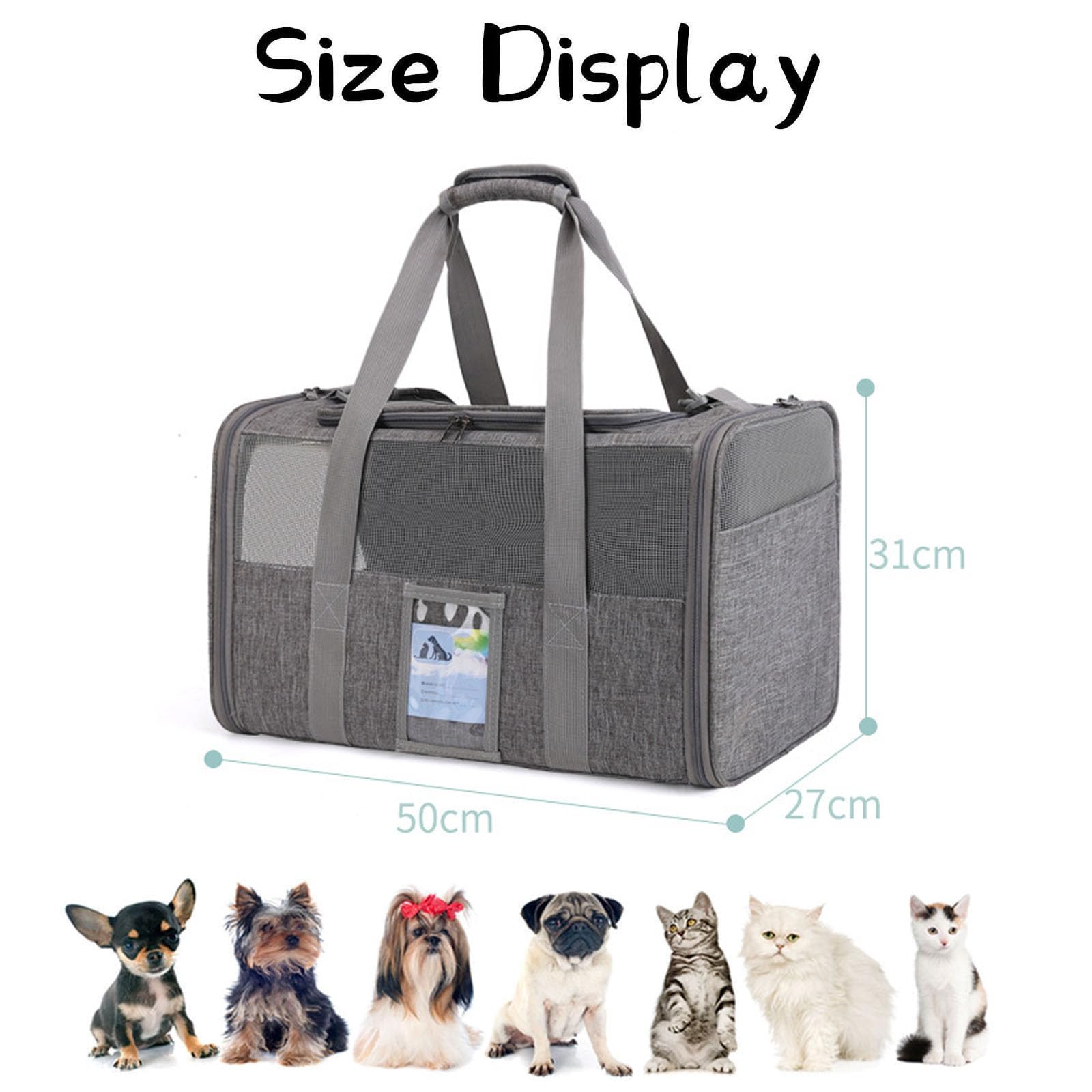 Transportin Gato Perro Pequeño, Bolsa Transporte Mascotas Transportin Gato Plegable Transpirable Duradera Bolsa de Transporte para Cachorros y Gatitos, Viaje, Paseo (50x27x31CM,Negro)