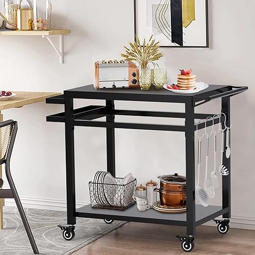 Miniatura 6 de Mesa de parrilla de 20 x 32 pulgadas, carrito de parrilla movible, mesa de horno de pizza y preparación de alimentos al aire libre, soporte para