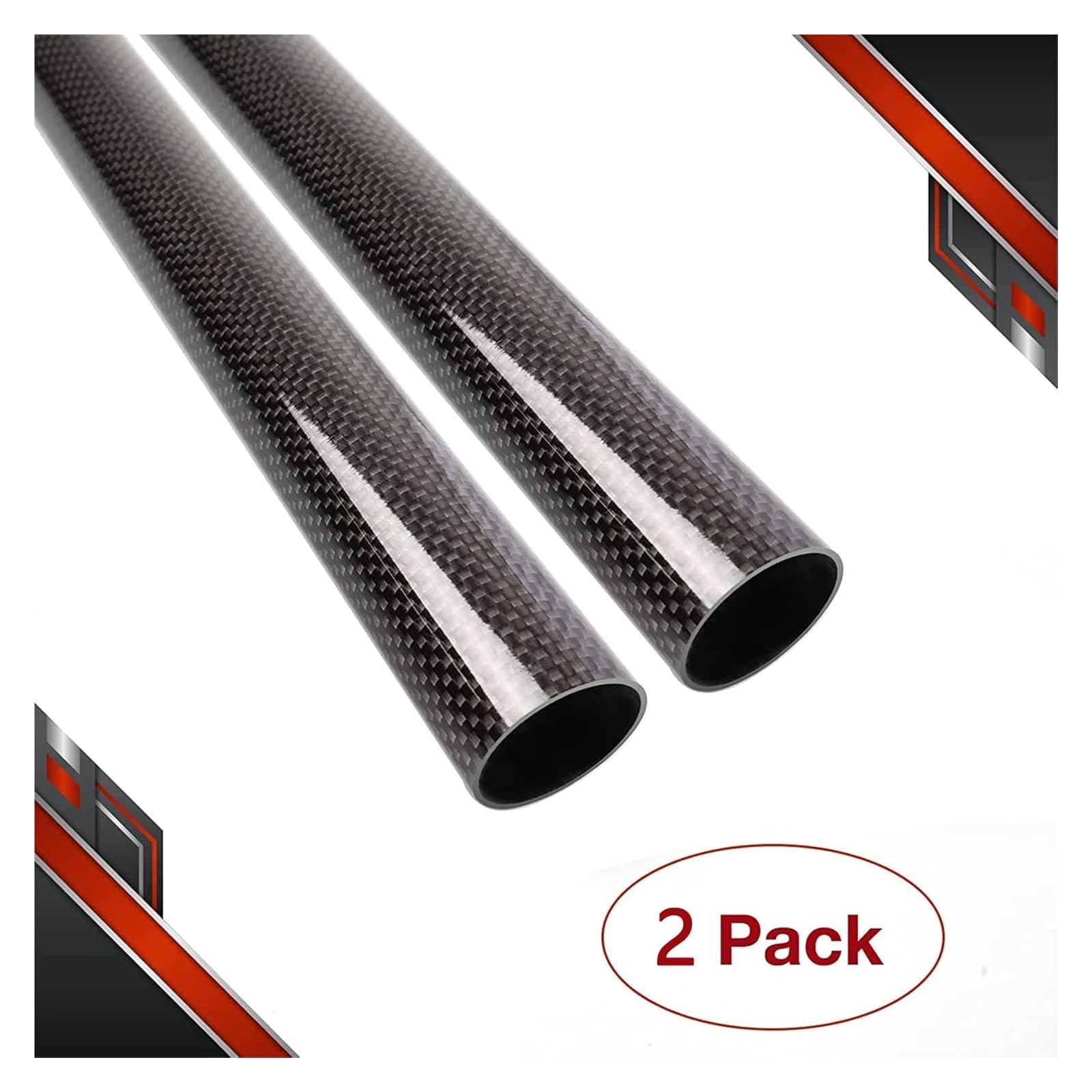 Tubo in fibra di carbonio, Tubi CF cavi lucidi avvolti in tessuto normale 3K da 500 mm, confezione 2 multicotteri fai-da-te di molte dimensioni(26x24x500mm)
