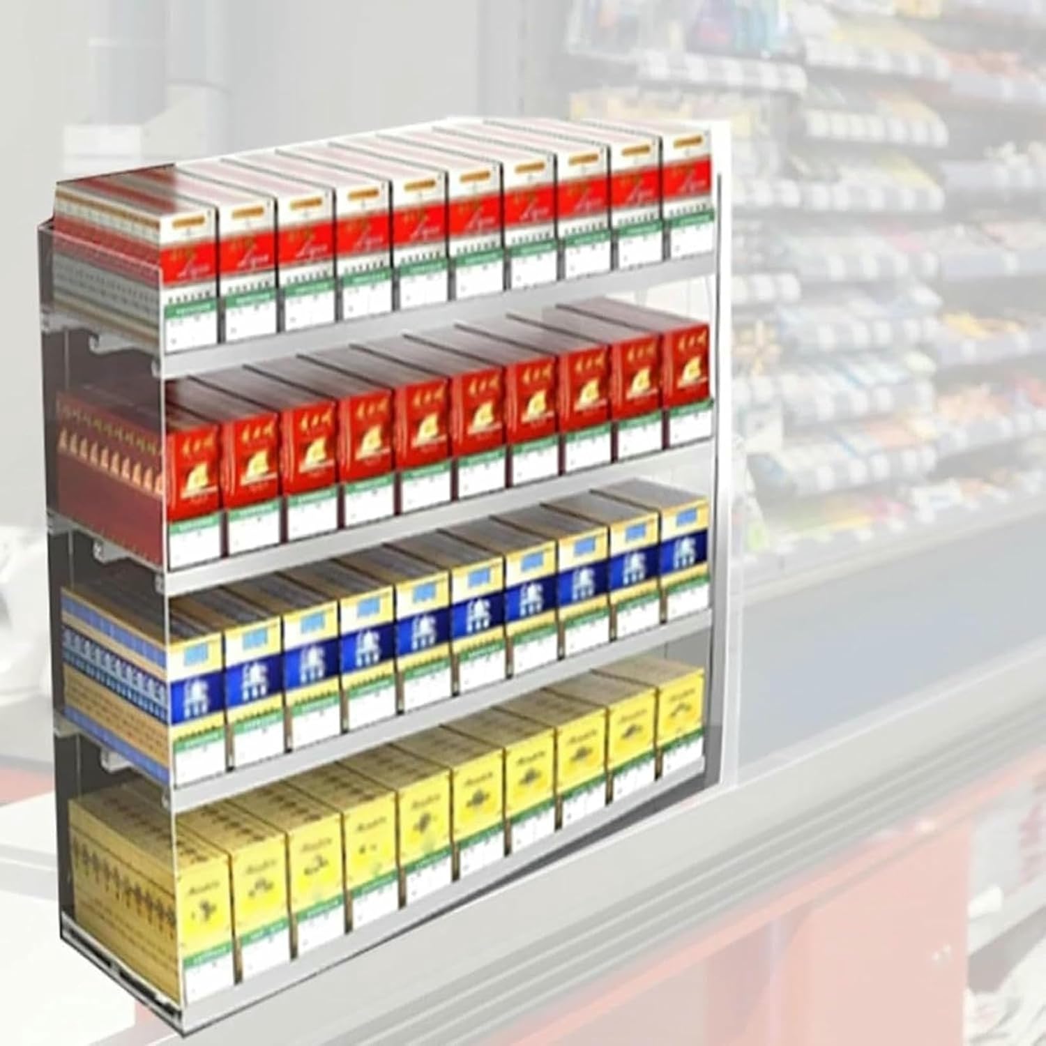 Multifunctional Automatic Cigarette Pusher Shelf for Market Store Retail，Cigarette Display Rack Shelf for Stores, Store Display Shelves, Rectangular Acrylic Cigarette Case Holder, Wall Mount