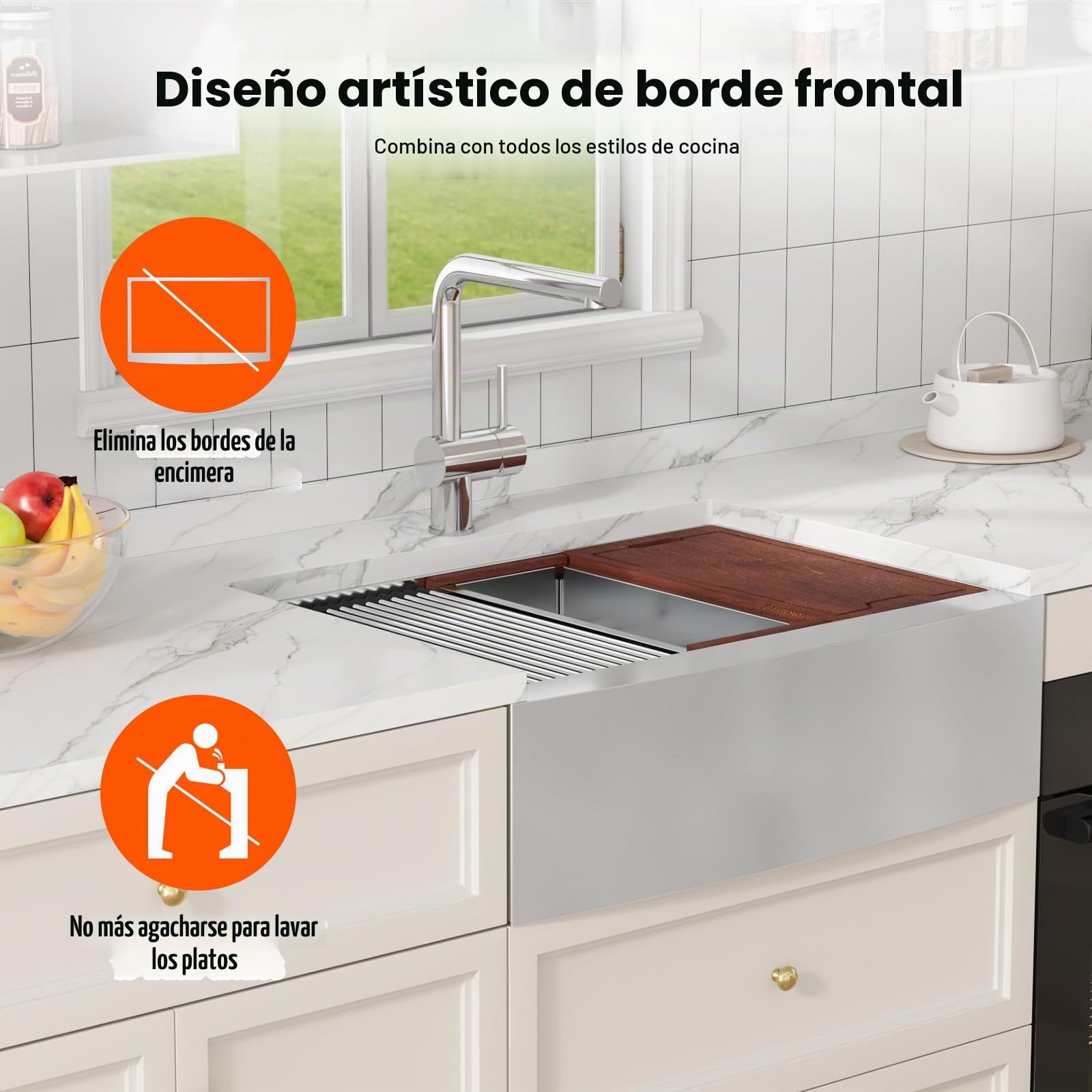 VEVOR Fregadero de Cocina Fregadero de Acero Inoxidable 304 Bajo Encimera de un Solo Seno con Tabla de Cortar Filtro Escurridor Drenaje Rápido para Preparación de Cocina Casera, 84 x 56 x 23 cm
