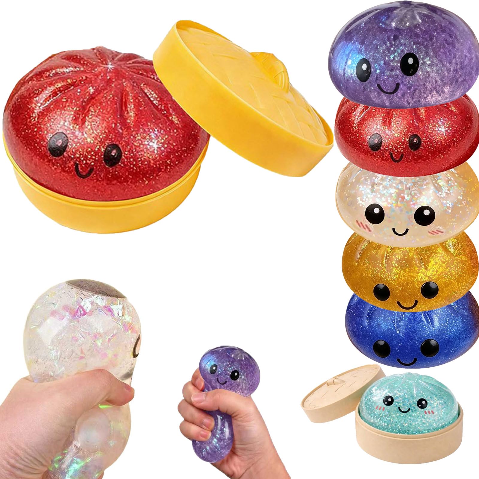 Glitter Squishy Dumpling Toy Squeeze Dumpling Toy,Stress Relief Sensory Ball Dumplings Sensory Fidget Toy, Gaint Mystery Dumplings for Anxiety Relief, Soft Squeeze Decompression Dough (Red) — image 1