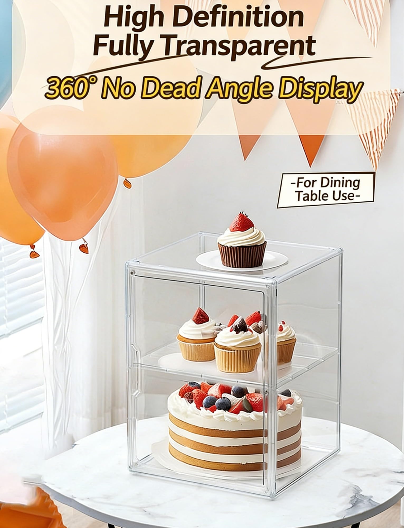 Vitrina de panadería, vitrina de postres de acrílico transparente con estantes extraíbles para pasteles, pasteles y donas