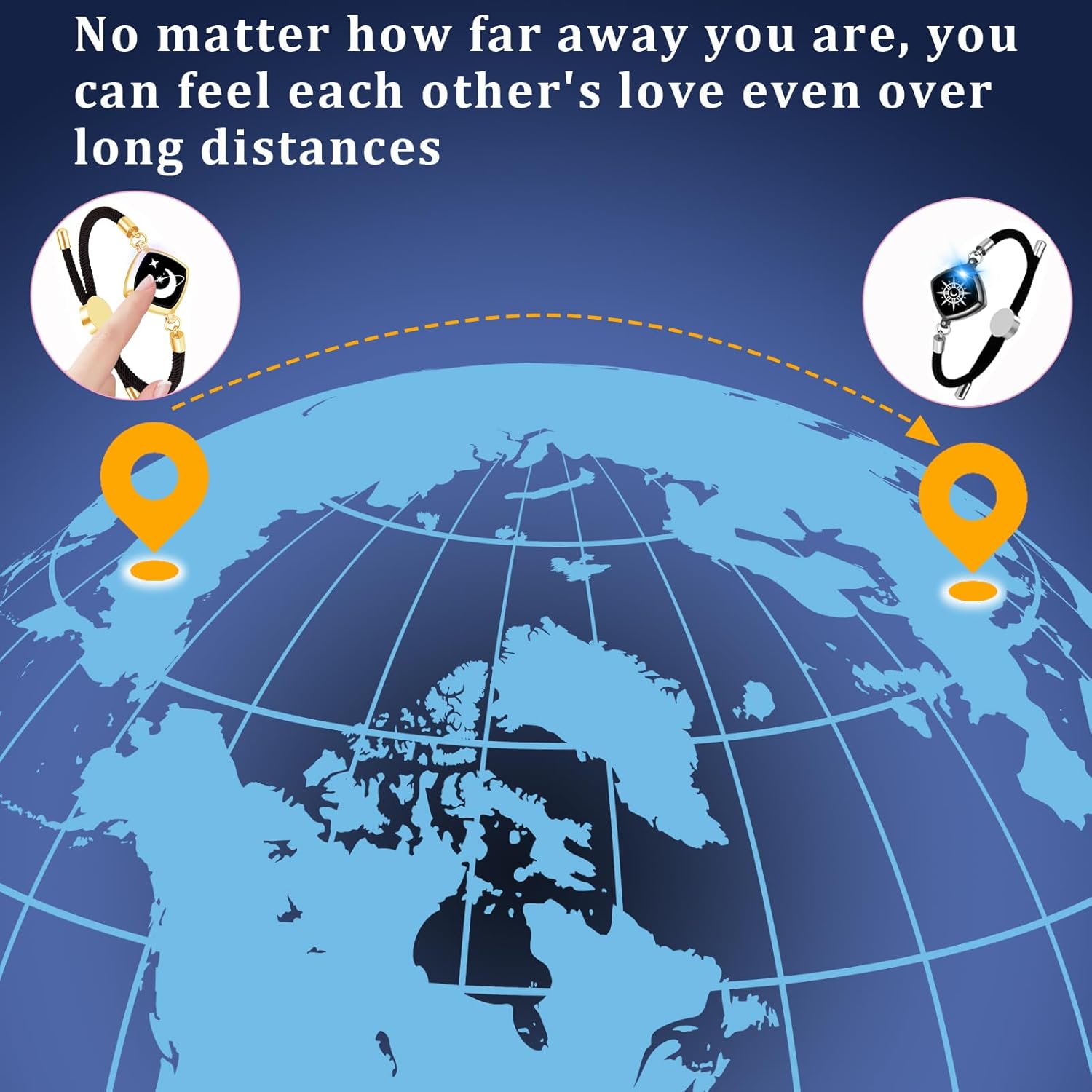 Long Distance Touch Bracelets, Vibration & Light up Remote Smart Matching Couples Bracelet for Couple Long Distance Relationship Girlfriend Boyfriend Festival Gifts Lover Jewelry Set
