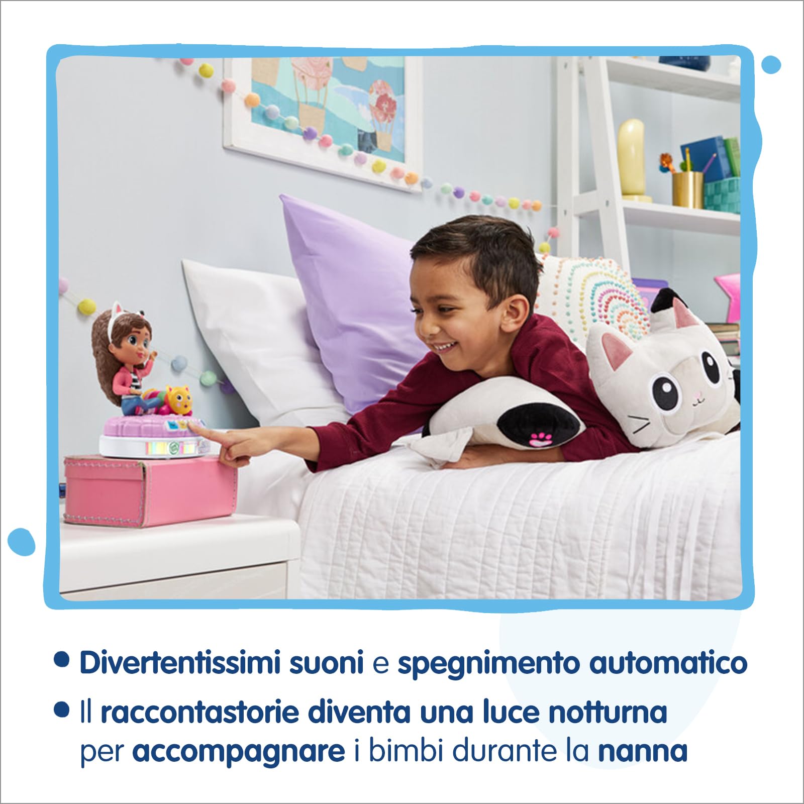 VTech Racconta Storie Luminoso di Gabby, Giocattolo Interattivo Raccontastorie con Suoni, Cuscigatta Utilizzabile come Luce Notturna, 4 Bottoni Interattivi, Lingua Italiana, Batterie Incluse, 3-7 Anni