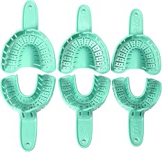 Annhua 3 Sizes Dental Impression Tray for Adults/Children, 6 PCS Perforated Disposable Teeth Impression Trays Upper and Lower (Green)
