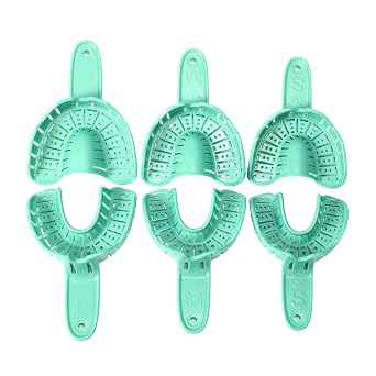 Annhua 3 Sizes Dental Impression Tray for Adults/Children, 6 PCS Perforated Disposable Teeth Impression Trays Upper and Lower Green