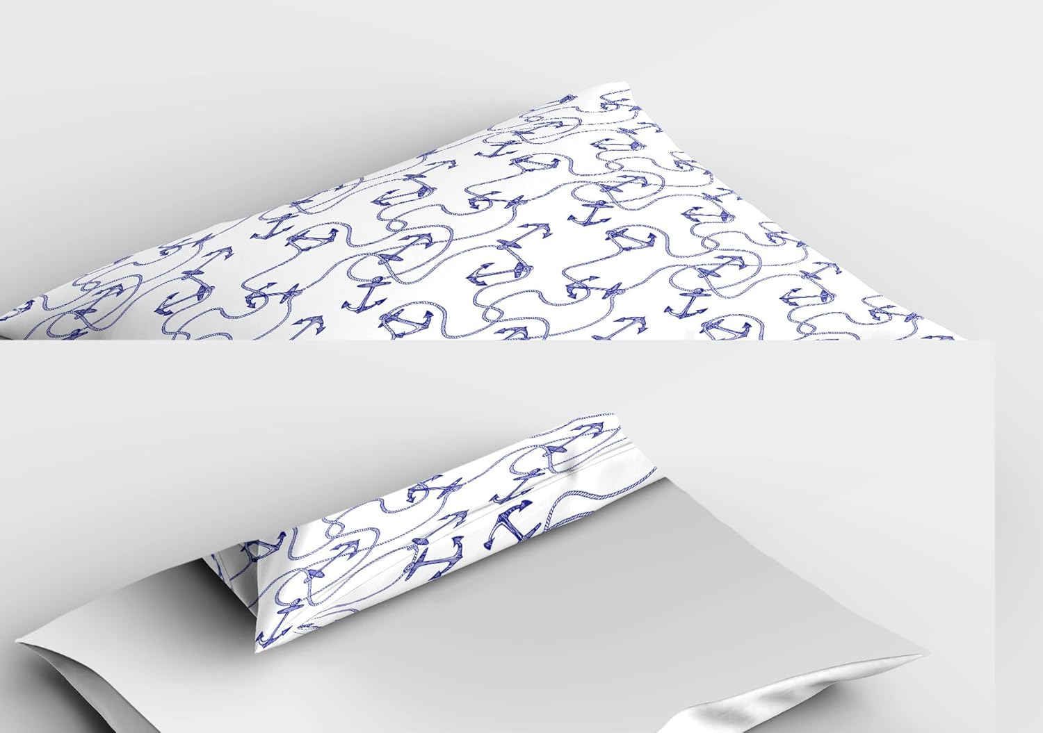 Ambesonne Anchor Pillow Sham Set of 2, Hand Drawn Anchors and Entangled Nautical Equipment Art Monochrome Composition Print, Quality Microfiber Bedding Item for All Seasons, 36" x 20", Sea Blue White