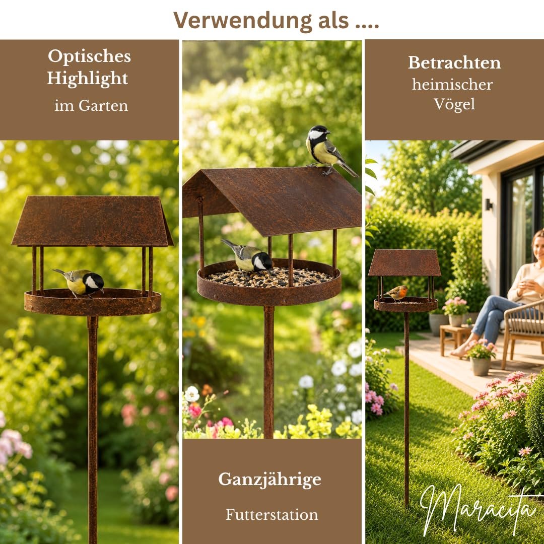 Metall Vogelhaus mit Ständer wetterfest 157 cm hoch als Gartendeko für draußen im Garten I Vogelhaus I Vogelhäuschen I Terrasse I Vogelfutterstation I Vogelfutterstation I Bird Feeder