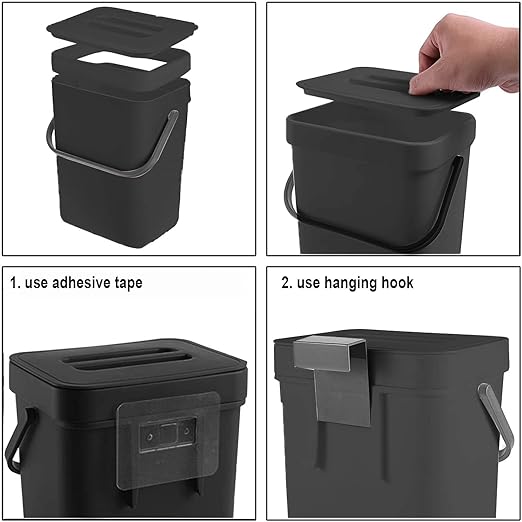 LALASTAR Mini Caneca de Basura de Escritorio, 3L, Negro miniatura 7