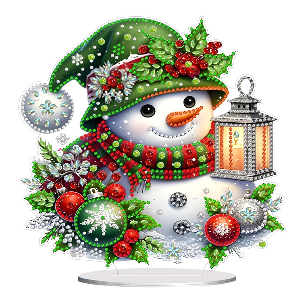 AMZGSHOP 5D Christmas Diamond Art Desk Ornaments, DIY Snowman & Reindeer Acrylic Tabletop Decoration, Single Sided Diamond Art Table Top Decorations for Holiday Gifts & Home Xmas Decor