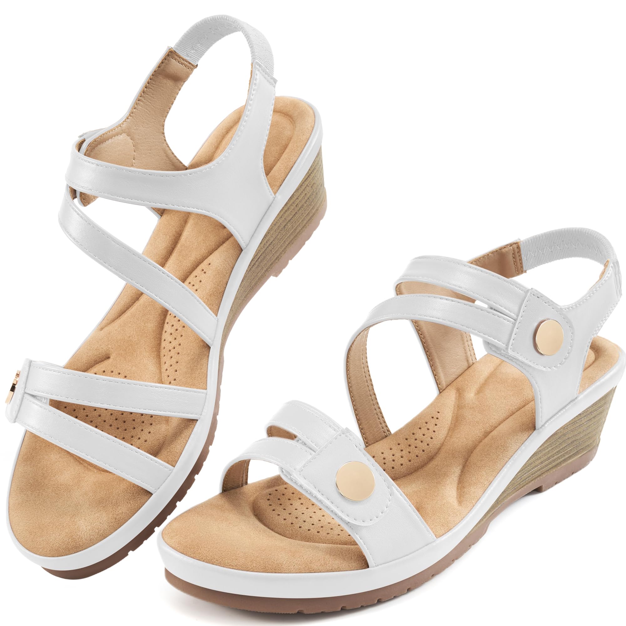 Ablanczoom Wedge Sandals for Women Dressy: Comfortable Elastic Ankle Strap Summer Causal Walking Low Platform Sandal
