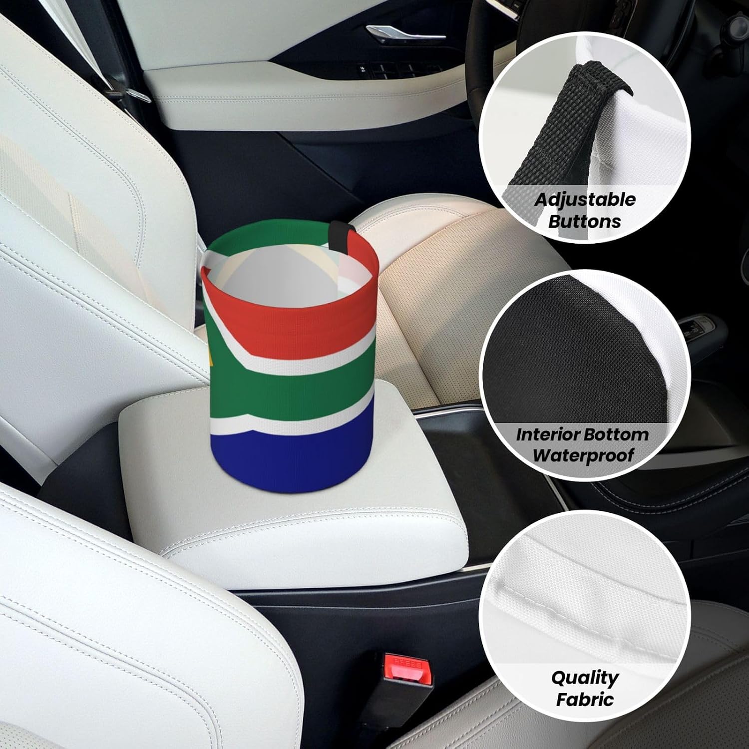 South African Flag Print Car Trash Can, Portable Garbage Bin,Trashcan Car, Leakproof Car Can,for Car Office Home