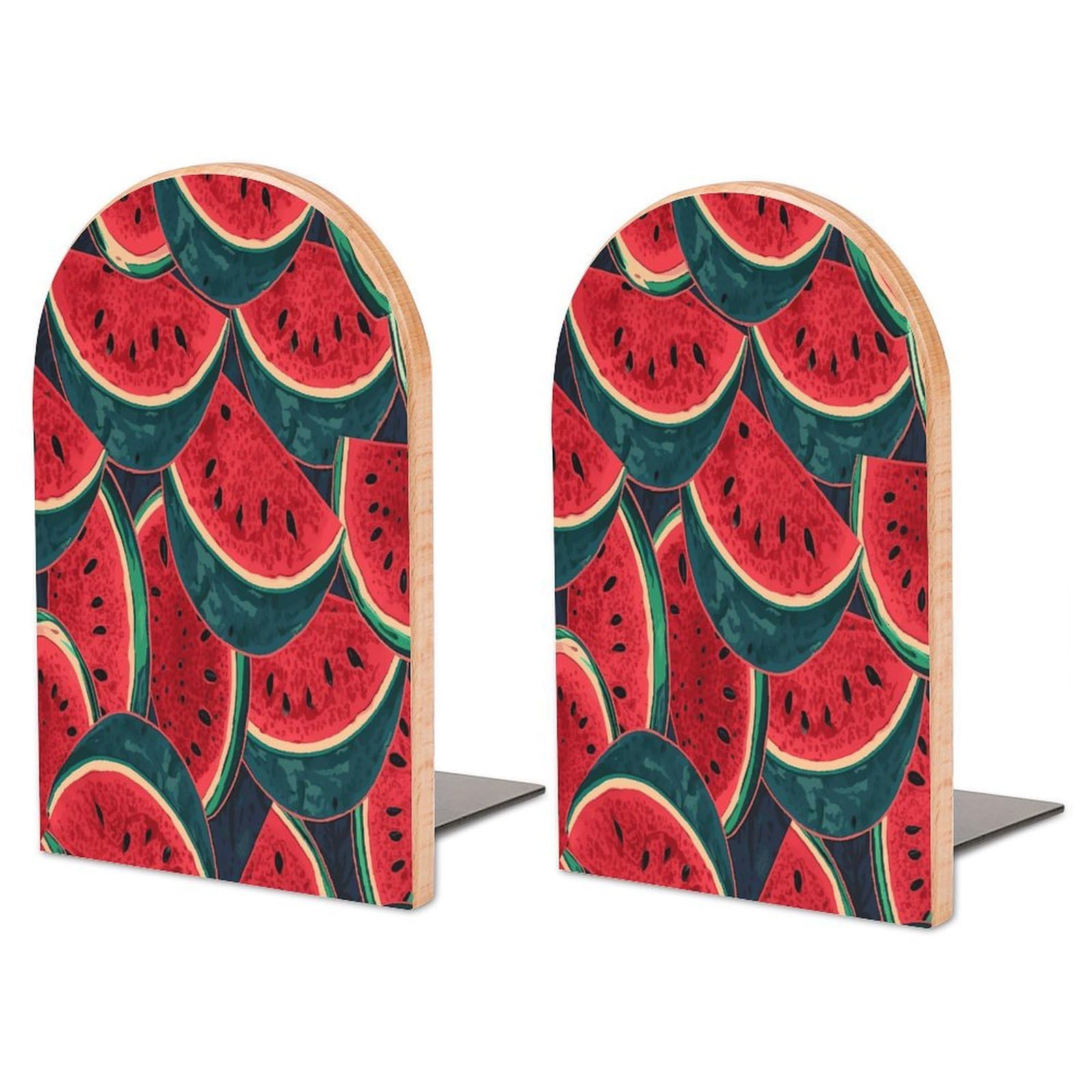 Red Watermelon Bookend for Shelves Non-Skid Book Holder Modern Heavy Duty Bookend Stopper Metal Base Wood Book End Books Shelf Holder Home Decorative 1pair 6.7x3.9x4.7