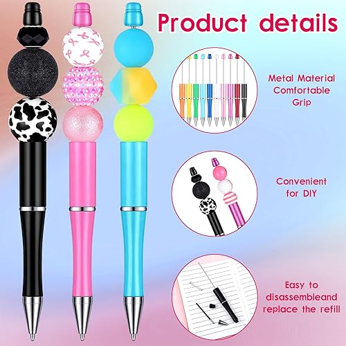 Miniatura 4 de Yeaqee Kit de 150 bolígrafos con cuentas, 50 bolígrafos de plástico con cuentas de colores, 50 tarjetas de agradecimiento de papel de aluminio con
