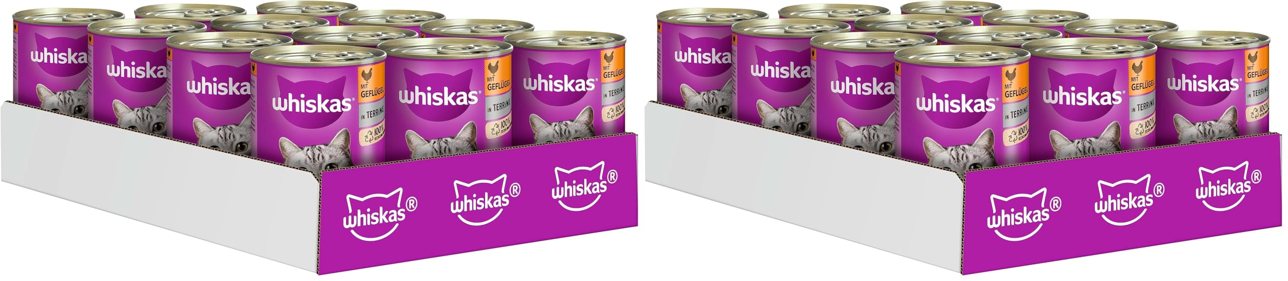 Whiskas Katzenfutter Nassfutter Adult 1+ mit Geflügel in Terrine, 12 Dosen (12 x 400g) (Packung mit 2)