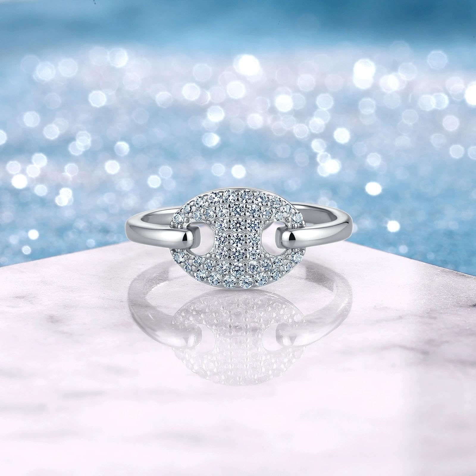 Argento 925 Catena Maglia Moissanite Anello for Donna