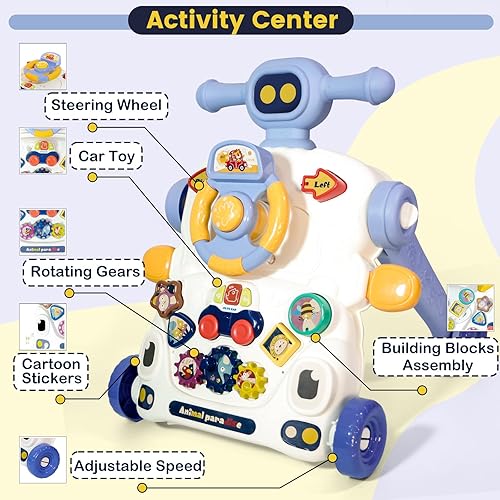 Miniatura 3 de Andador para bebés sentado a pie, andador de empuje 3 en 1 y centro de actividades educativas para niños, caminante de aprendizaje para bebés y