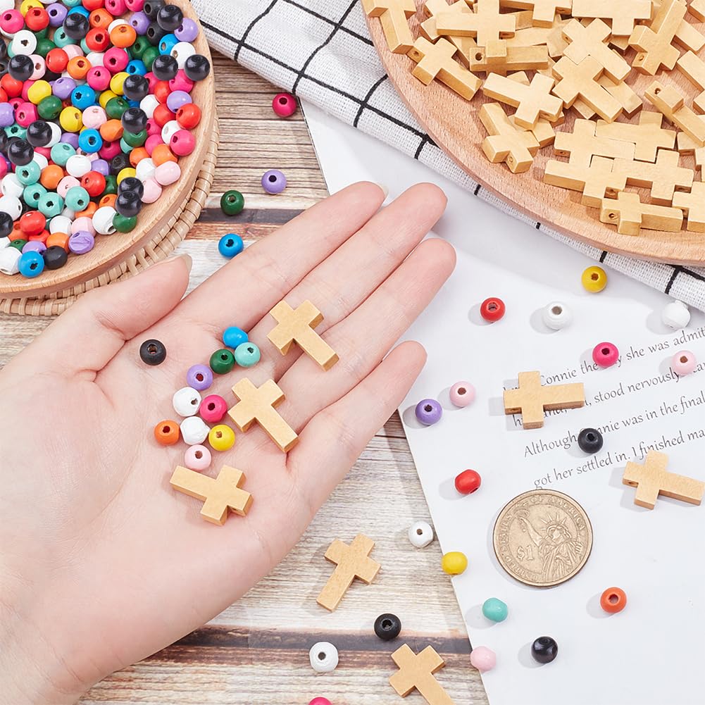 UNICRAFTALE 120 Stück Holzkreuzperlen – Natürliche, Unbehandelte Holzperlen, Ca. 15 Mm, Für DIY Schmuck & Deko