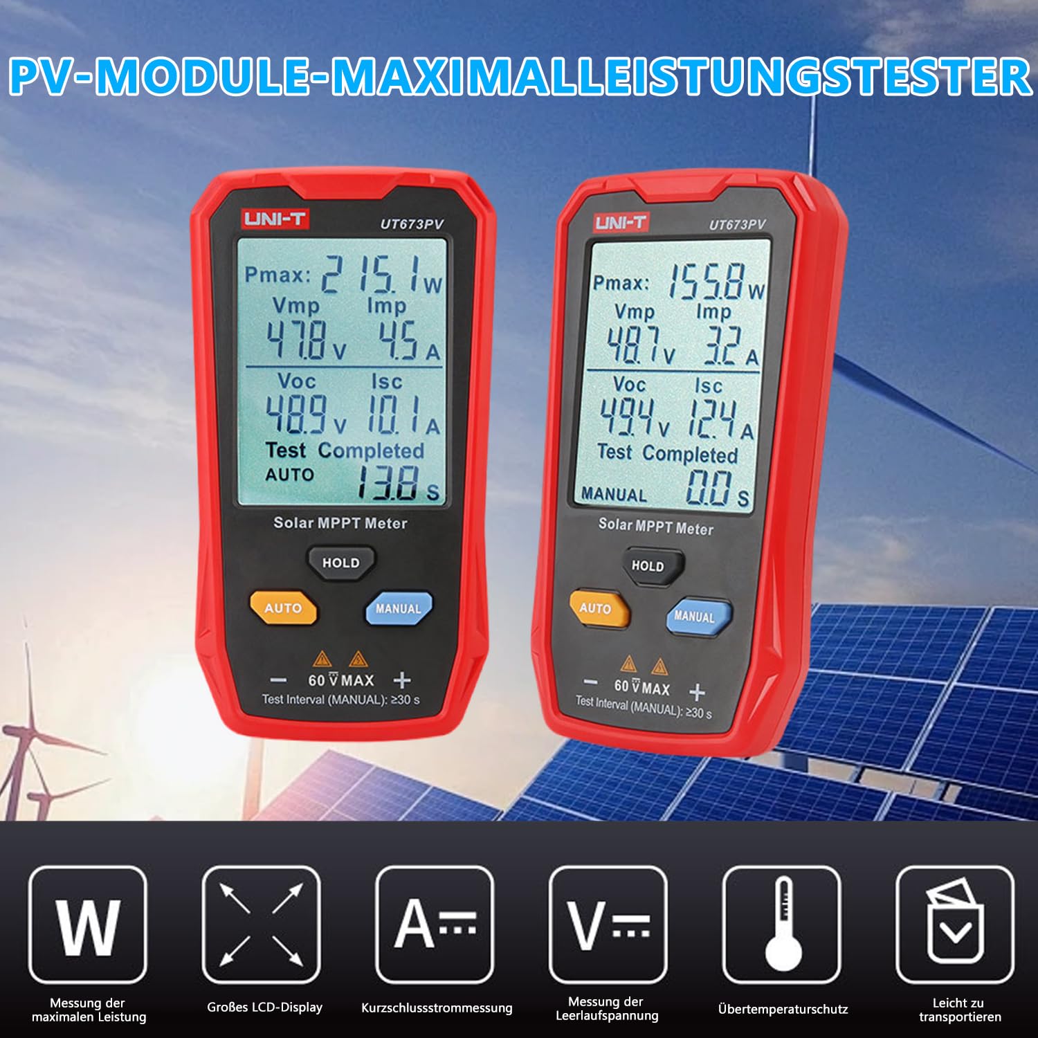 Solarpanel Tester 800W MPPT Leistungsmesser mit LCD-Display Photovoltaik