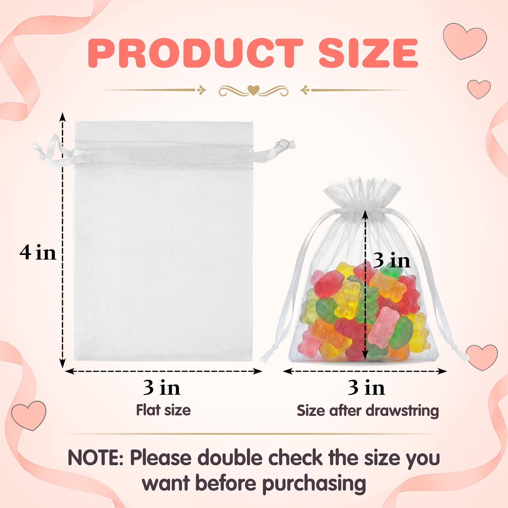 ANZNKU 50PCS White Organza Bags 3x4, Small Gift Bags Bulk for Sachet Jewelry Candy Treat, Mini Mesh Bag Drawstring Goodie Pouch for Wedding Birthday Party Favor Baby Shower & Graduation Gifts