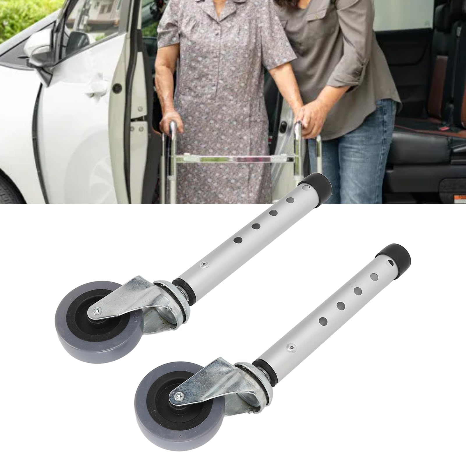 BRRNOO 2 Ruedas para Andador, Accesorios de Repuesto para Andador, Ruedas Giratorias Universales para Pies de Andador, Repuesto de Altura Ajustable para Personas Mayores