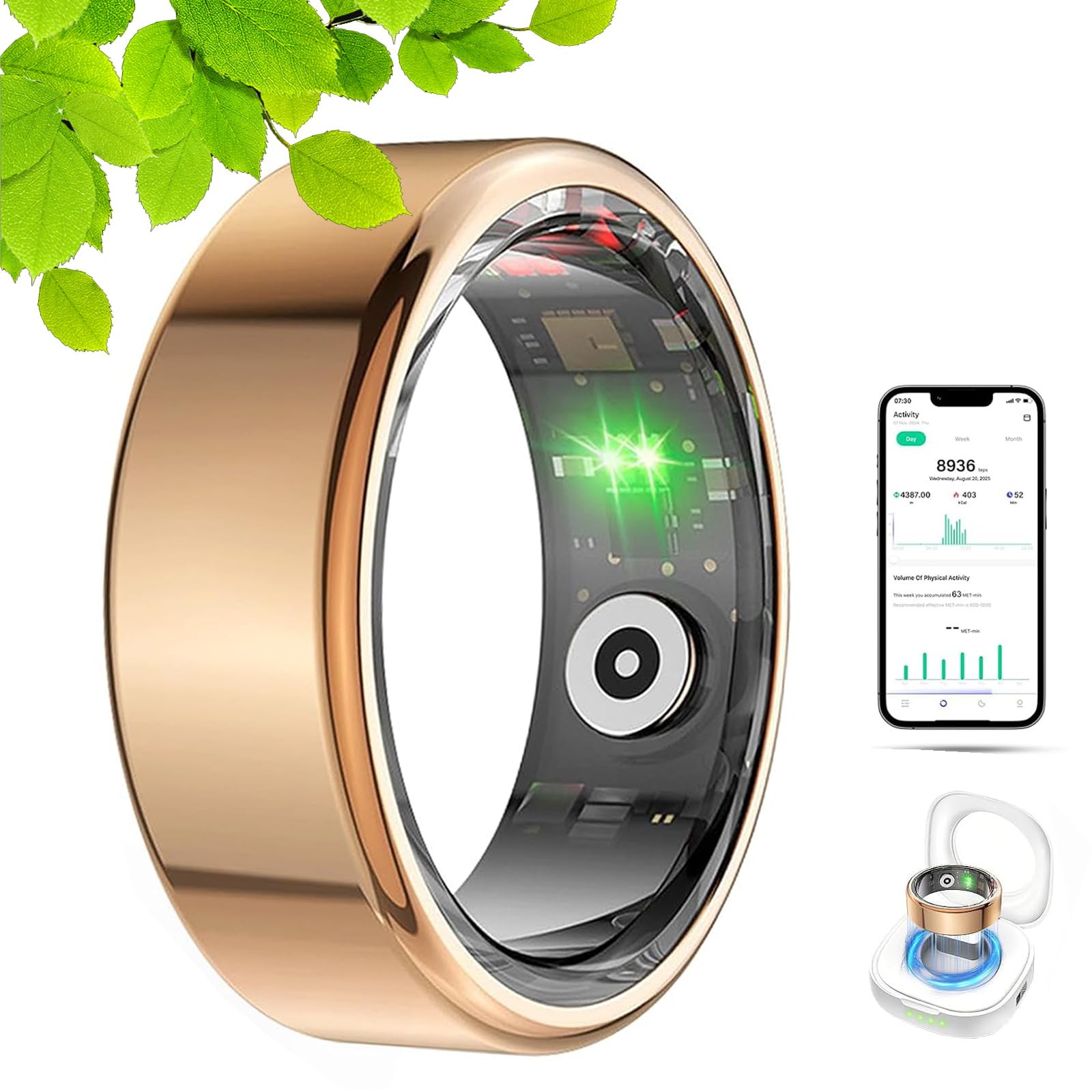 GANSI Smart Ring for Men Fitness Tracker Ring with Pedometer, Heart Rate, Blood Oxygen, Blood Pressure, Sleep Monitoring, IP68 Waterproof, Health Ring Compatible with iPhone/Android, Silver 10#-picture-21