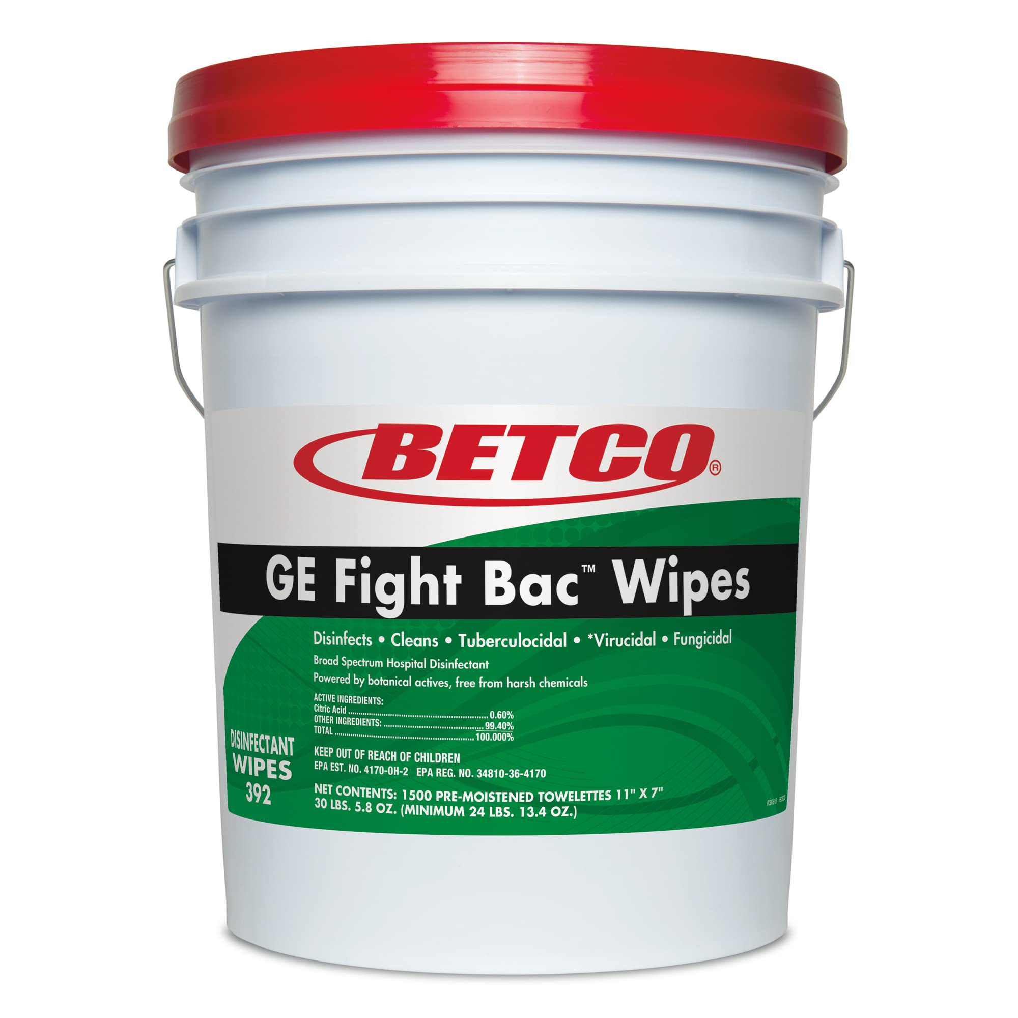 BetcoBig Bucket GE Fight Bac Wipes, Fresh Scent, 7" x 11", Bucket of 1,500 Wipes