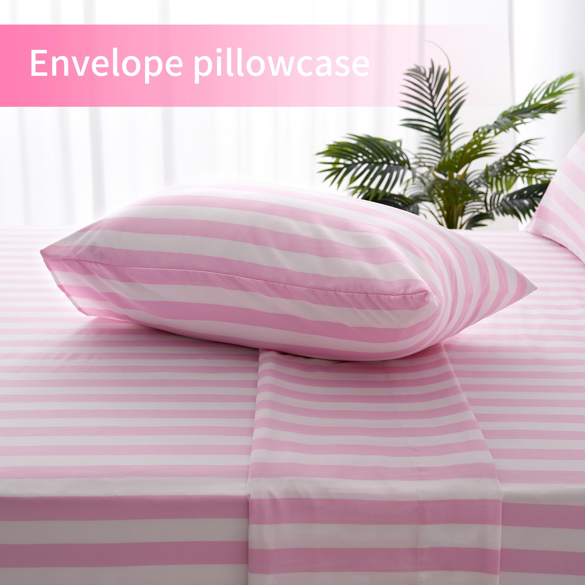 Bed Sheet Set 4 Piece -Full Size-Soft Durable Microfiber Bedding Sheet Set,Deep Pocket,Stain,Fade & Wrinkle Resistant Green and White Pinstripe (Stripe Pink&White)