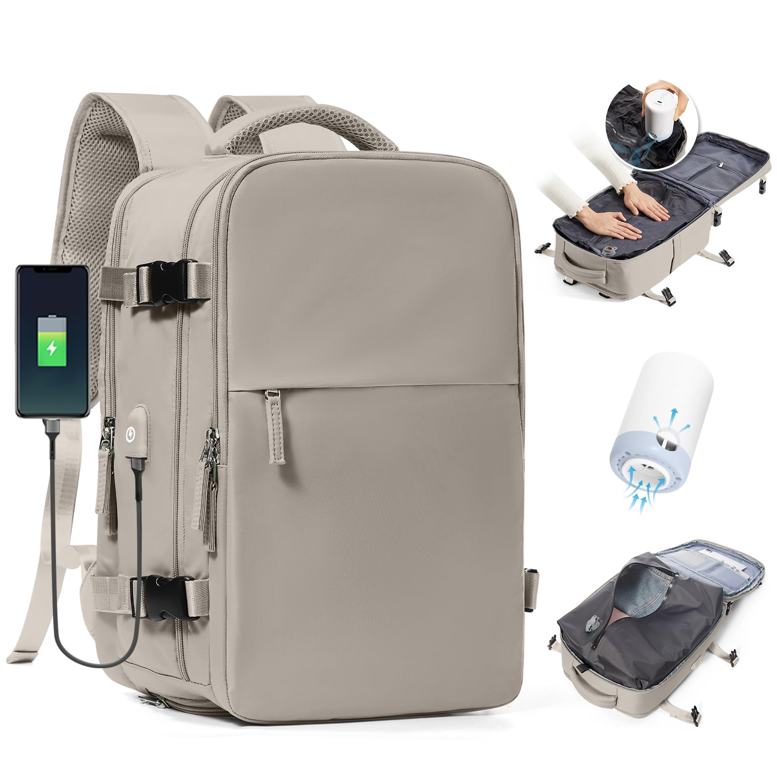 BJLFS Zaino da Viaggio con Sottovuoto Ryanair 40x30x20 Wizzair Bagaglio a mano 40x20x25 Ryanair con Pompa Borse da Cabina per Easyjet 45x36x20 con compressione sottovuoto,Zaino Casual per Laptop